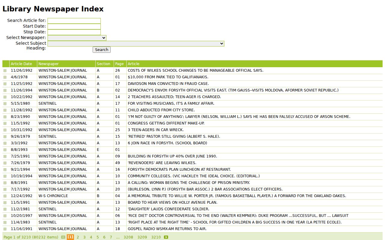 Forsyth County people directories newspaper index search