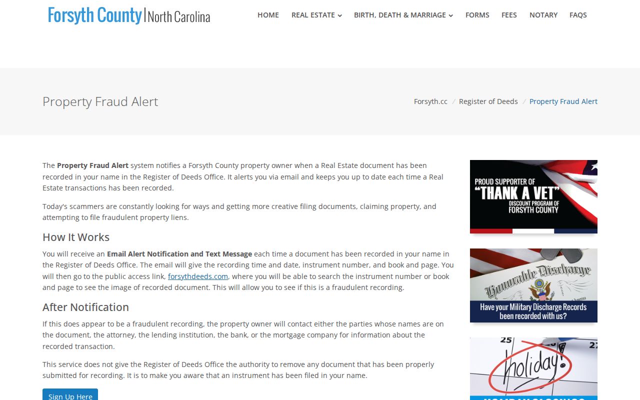 Forsyth County public records Property Fraud Alert enrollment
