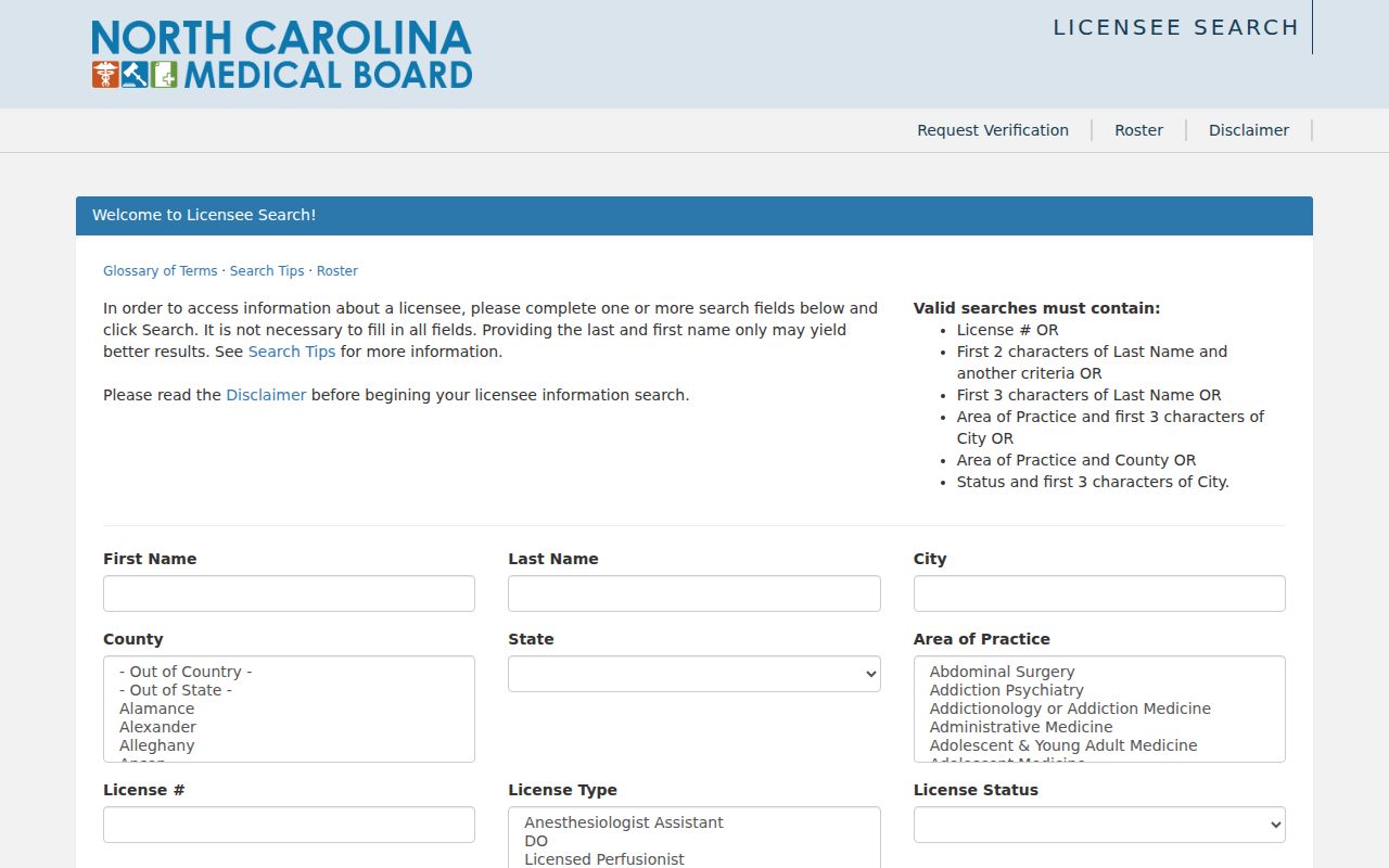 Forsyth County public records medical license verification form