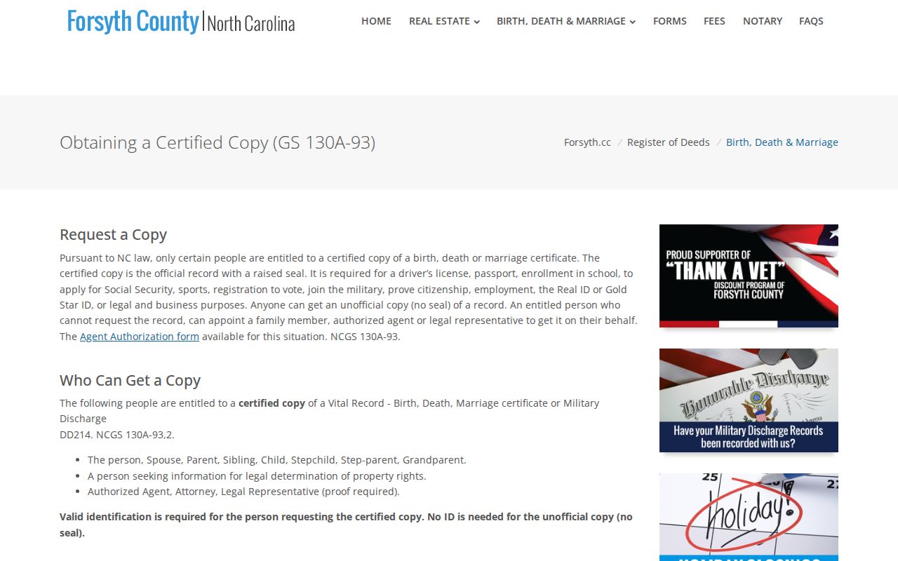 Forsyth County public records vital copy options